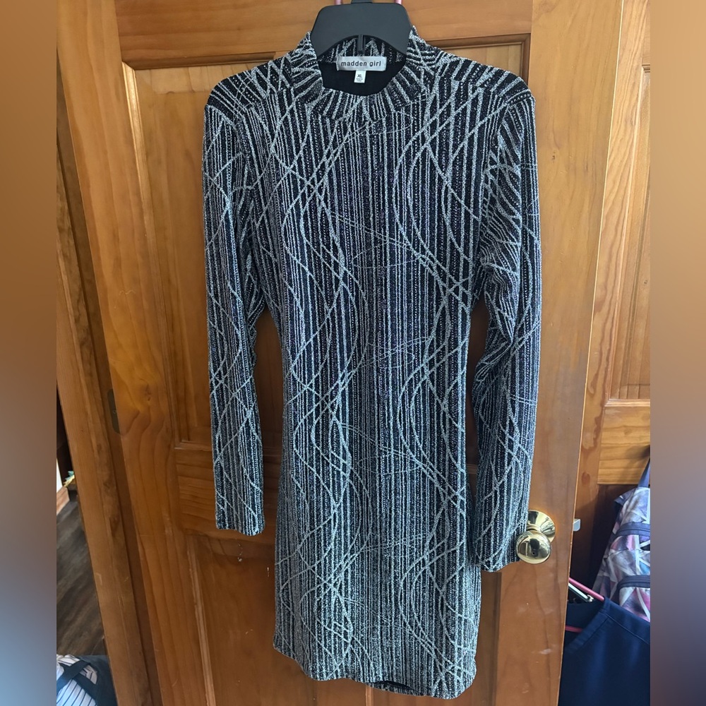 Black and Silver Long Sleeve Dress